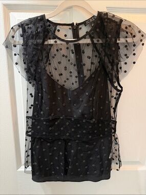 NWOT J. Crew Black Sheer Polka Dot Overlay Top
